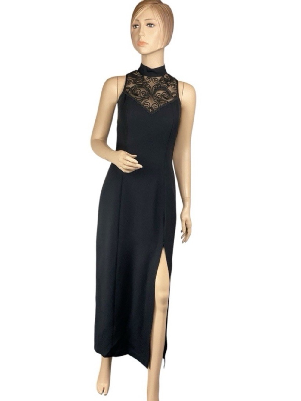 Sue Wong Sleeveless Black Illusion Embroidered Mesh Detail Cocktail dress Size P
